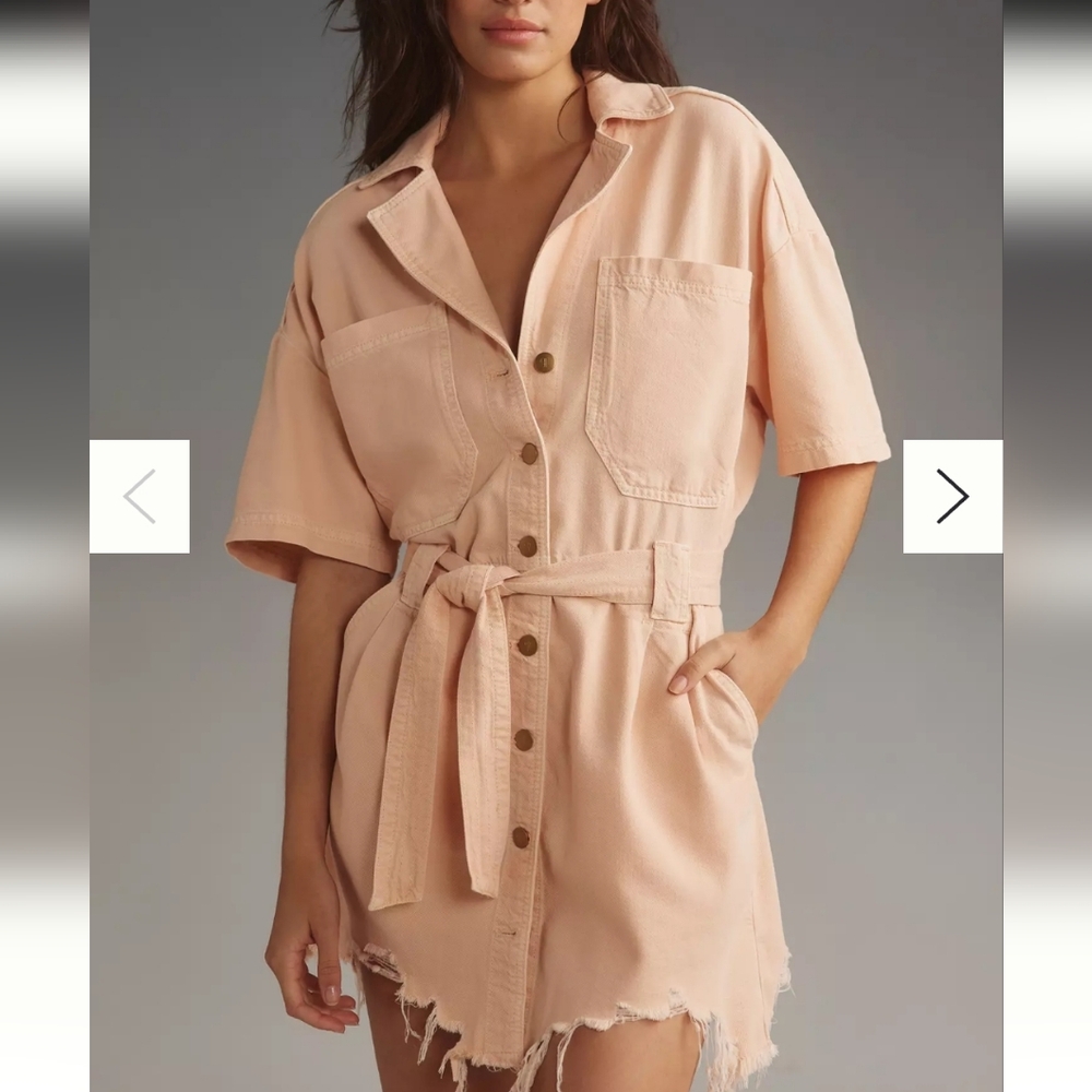 Antropologie Pilcro Short-Sleeve Destructed Denim Mini Dress-NWT - Picture 2 of 5